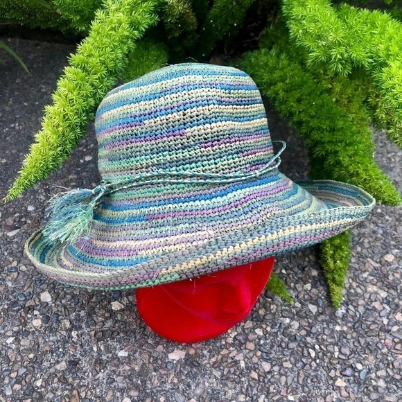August Multi-Colored Wide Brim Packable Straw Sun Hat - Picture 3 of 6